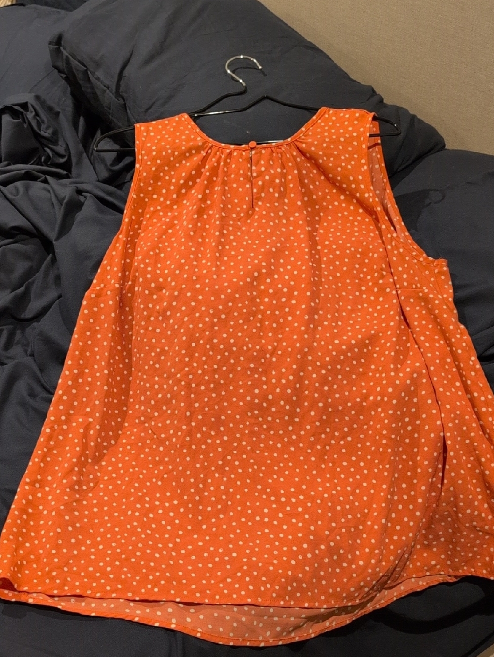 Sleeveless Coral Polka Dot Blouse